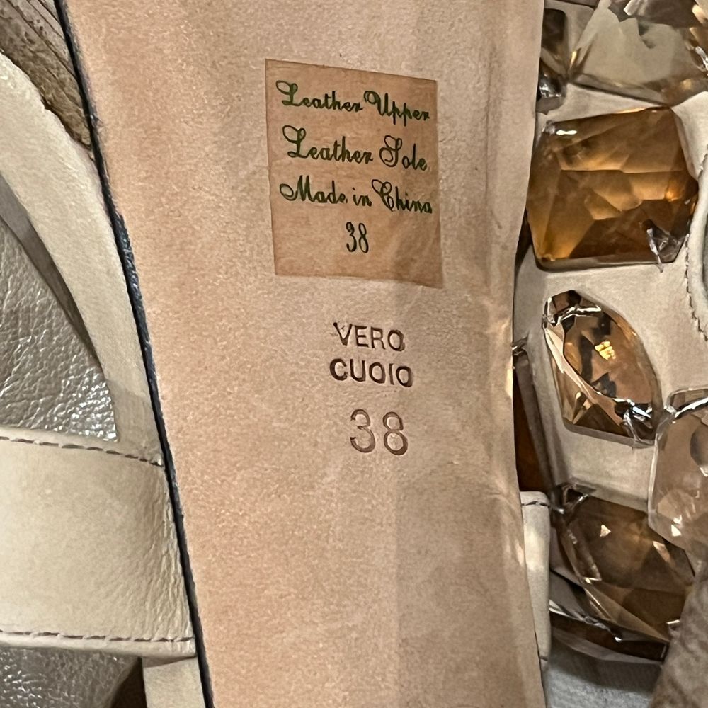 Jean-Michel Cazabat Crystal Embellished Platform Leather High Heels Nude Sz 7.5 - Picture 14 of 16